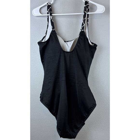 Trimshaper Sz 16 Tall 1 Pc Ruched Black & White Adj Straps Shelf Bra Swimsuit - Picture 3 of 13